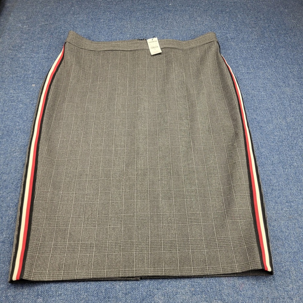 Express Grey Glen Plaid Pencil Skirt Side Stripe Size 14 NWT